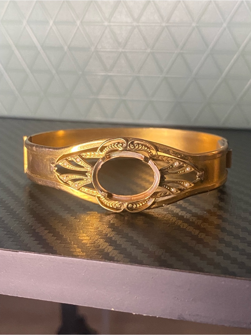 Gold-Tone Decorative Oval Cuff Bracelet